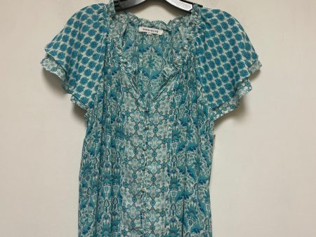 Blue & White Top Short Sleeve Rose And Olive, Size L Hot on Sale